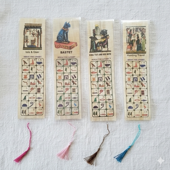 Egyptian 10 Bookmarks Papyrus Party Gifts Hyroglyphic Alphabet Pharoh King Queen - Picture 5 of 7
